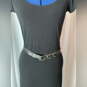 Classic Black Leather Belt with Gold Buckles